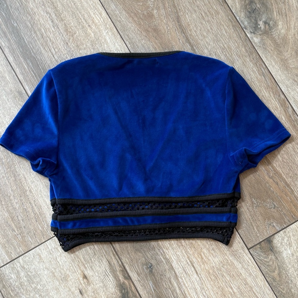Urban Outfitters Royal Blue Velvet Mesh Trim Crop Top | Size S | Y2K Party Look - Picture 5 of 7